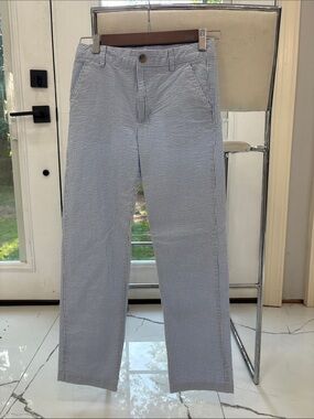 Light Blue & White Seersucker Straight-Leg Pants